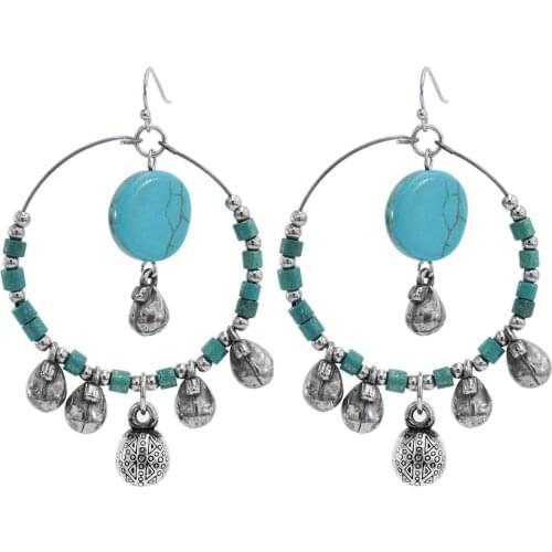 Vintage Ethnic Green Resin Stone Drop Dangle Earrings For Women Indian Tribal Silver-color Earrings pendientes mujer moda Jewelr