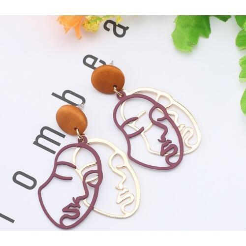 Abstract Art Drop Earrings Gold Color Face Statement Dangle Girls Resin Tassel Bohemia For Fashion Women Bijoux 2019