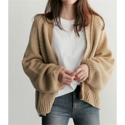 Womens Sweaters Cardigans Spring Autumn Korean Fashion Solid Color V-Neck Casual Loose Sweater Jacket Female Knit Coat