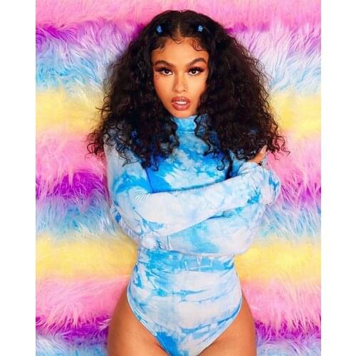 UVRCOS Birthday Outfits For Women Bodysuit 2021 Tie Dye Printed Slim Sexy Short Jumpsuit Fitness Streetwear One Piece Sportwear