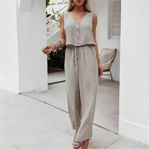 2021 New Fashion Women 2 pieces Sets Summer Vest Set Women Casual Solid Loose Wide Leg Trousers Tracksuit leisure Sets