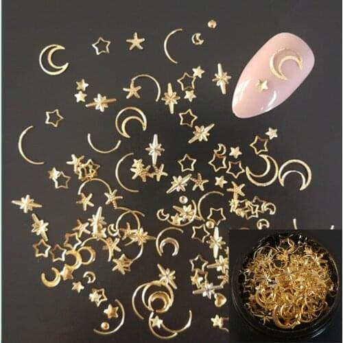 1 Box Moon Stars Nail Art Rivets Stud Decoration Multi Mental Decals DIY Tips Polish Manicure Charms UV Gel 3D Nailart Accessory