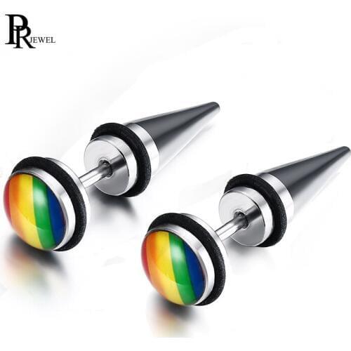 1 Pair Unisex Stainless Steel Fashion Rainbow Ear Stud Earring Ear Rings for Gay and Lesbian Pride