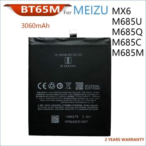 100% Genuine BT65M Battery For MEIZU MX6 M685U/M685Q/M685C 3060mAh Mobile Phone Batteries
