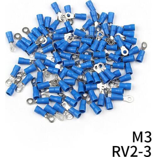 100Pcs/Lot Wire Connectors RV2-3 / RV2-4/ RV2-5/ RV2-6/ RV2-8 Ring Insulated Wire Connector Electrical Crimp Terminal