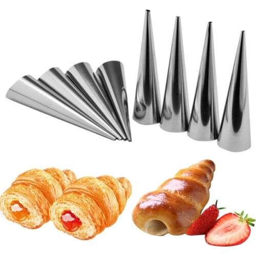12Pcs/lot High Quality Conical Tube Cone Roll Moulds Stainless Steel Spiral Croissants Molds Pastry Cream Horn Cake Bread Mold