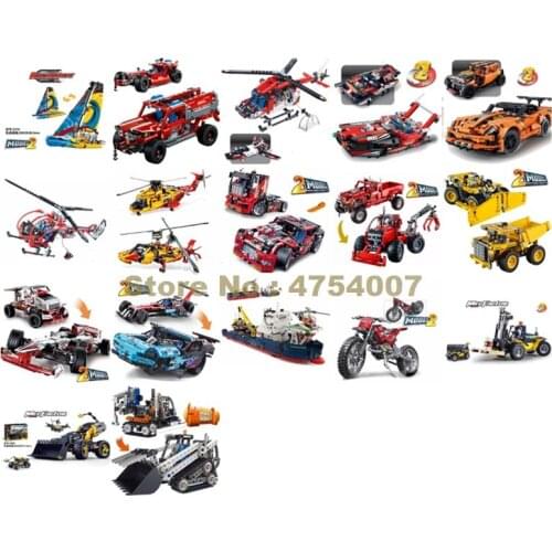 2in1 Racer Racing Car Off-road Motorcycle Super Truck Yacht Forklift Loader Bulldozer Helicopter Speedboat Ship Vehicle Toy