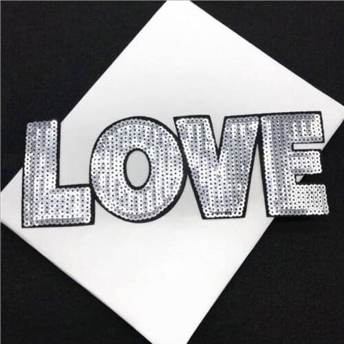 20pcs parches bordados Love Heat Transfer Glitter Patches For Clothing Iron On Sequined Patch Appliques Badge Jacket Patchwork