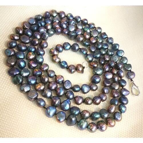 200cm 80'' Women Jewelry natural pearl 10mm black brown green purple baroque freshwater pearl necklace gift
