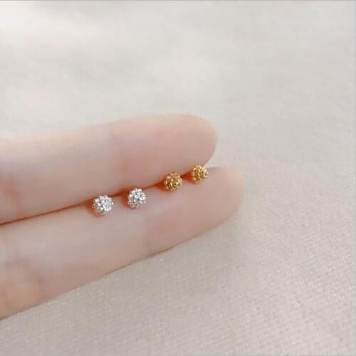 2021Trend 925 Sterling Silver Plated 14k Gold Pavé Geometric Petite Earrings Female Simple Fashion Wedding Jewelry Accessories