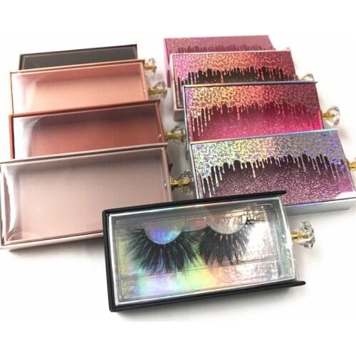 30pcs wholesales Crystal handle NEW 10mm-25mm False Eyelashes Packaging Box Lash Boxes Fake 3d Mink Lashes Glitter Case empty