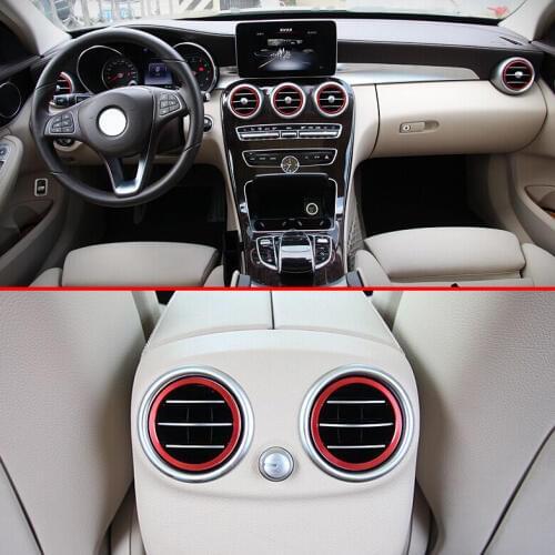 For Benz C Class W205 2014 2015 2016 Aluminium Alloy Air Vent Outlet Ring Cover Red 7Pcs