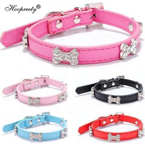 Pet Dog Accessories Rhinestone Bone Studded Dog Collar PU Leather Dog Necklace For Puppy Small Medium Dogs Collar Perro 05E