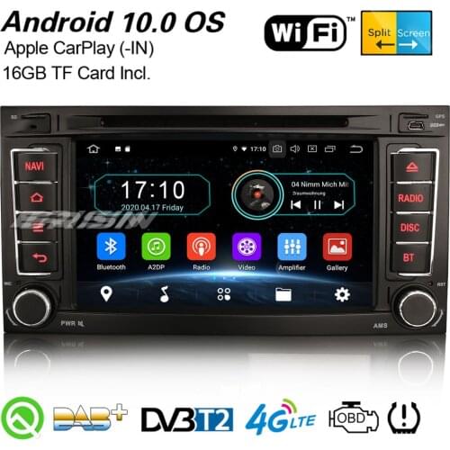 Erisin 5956 Quad-Core Android 10.0 DAB+ Car Stereo CarPlay Bluetooth DVR WiFi OBD2 DVB-T2 Canbus GPS For VW T5 Multivan Touareg