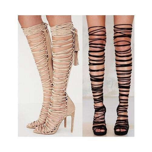 Sexy Lace Up Over Knee High Gladiator Sandals Women Thin High Heels Sandals Cross Strappy Thigh High Summer Boots Shoes Woman