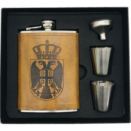 Bpa Free 8oz Whisky Bottle Vodka Flagon 304 Stainless Steel Alcohol Liquor Hip Flask With Eagle Pu Leather Wrapping Gift Box Set