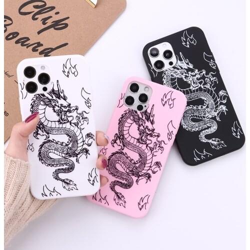Dragon God Pattern Case For iPhone 12 Mini 11 Pro Max XS Max XR X 7 8 Plus SE 2020 Matte Soft Candy Color Silicone Printed Case