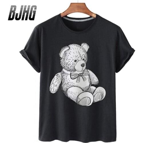 100% Cotton Hand-painted Gift Bear Short-sleeved T-shirt Female Half-sleeved 2021 Summer Casual Oversized T-shirt Male Shirt 4XL