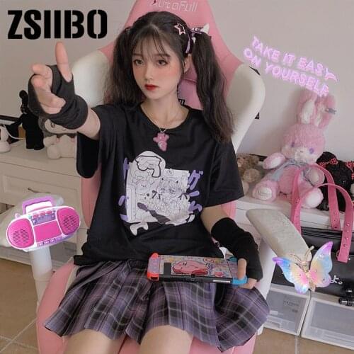 Harajuku style cartoon cute Anime print T-shirt women Summer tee girl tops Goth Kawaii рубашка женская accessory album brandy