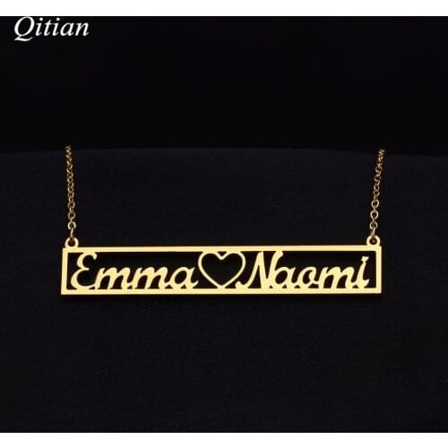 Customized Nameplate Hollow Bar Necklaces Gold Stainless Steel Name Necklaces High Qaulity Handmade Jewelry