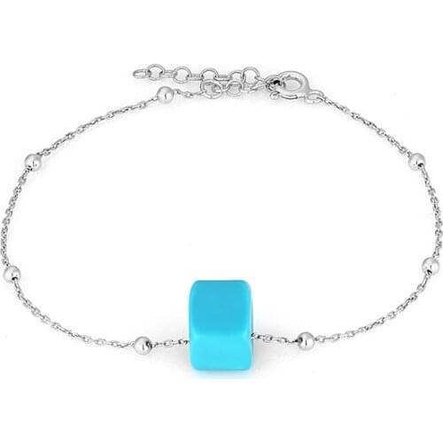 Fine 925 Sterling Silver Jewelry Bracelet 925 Silver Wristband with cubic Turquoise