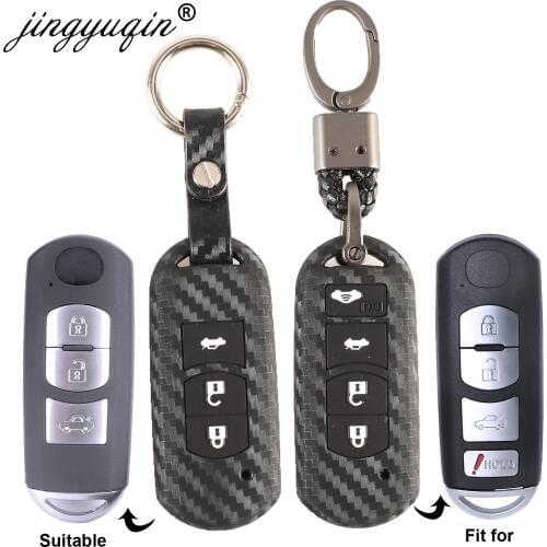 Carbon Silicone Car Key Cover FOB Case For Mazda 3 5 6 8 CX5 CX7 CX9 M6 GT Remote Key Ring Keychain Car-stying 3/4 Buttons