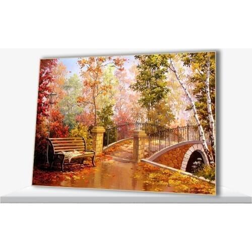 DIY Painting By Numbers Autumn Garden Scenery Drawing On Canvas Red Maple Leaves Small Bridge Wall Art Picture Home Decor
