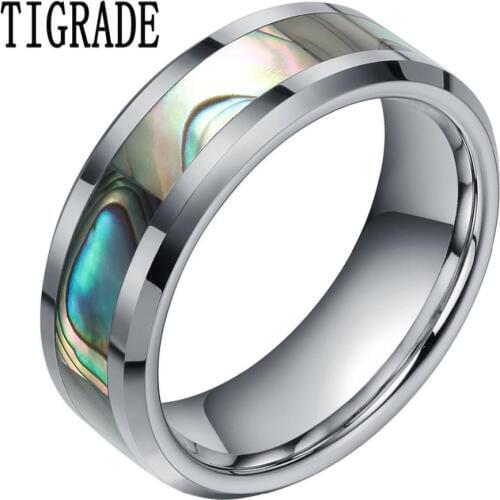 TIGRADE 6/8MM Green Abalone Inlay Tungsten Carbide Ring For Man Polished Finish Mens Wedding Band Engagement Fashion Jewelry