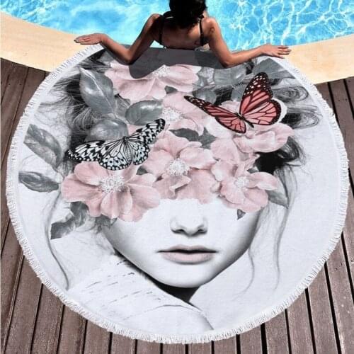 Beautiful girl Beach cover up Microfiber towel luxury beach towel Sea beach towel Fringed beach towel Round beach towel For home
