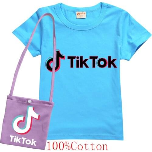 TIK TOK Printed Summer T Shirt for Girls Children Tops Tees +Bag Casual Cotton Clothes