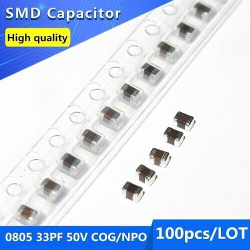 100pcs SMD Thick Film Chip Multilayer Ceramic Capacitor 0805 33PF 50V 330 COG/NPO 5