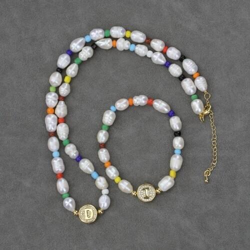 Fashion Natural Freshwater Pearl Tray Lobster Clasps necklace/bracelet 26letter bead CZ/Alphabets for Girl/women Couple Jewelry