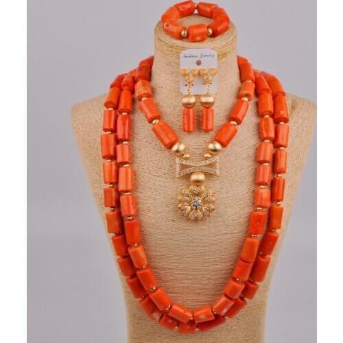 Nigeria Wedding Set White Red Orange Coral Jewellery African Beads Jewelry Set 3R-B-5