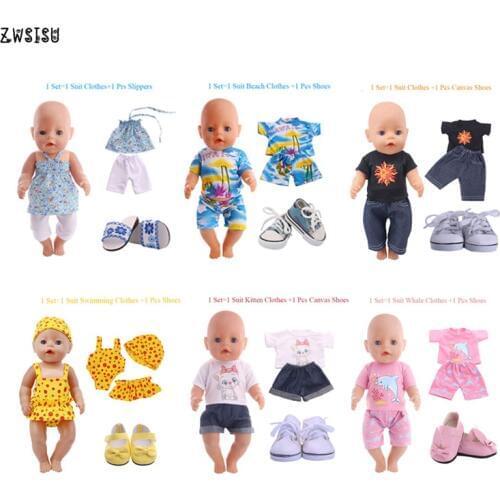 Doll Clothes 7 Styles 1 Set= Free 1 Suit Clothes +1 Prs Shoes For 18 Inch American Doll & 43 Cm Born Doll For Girl`s Generation