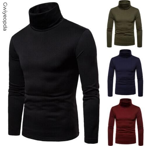 Autumn Winter Mens Sweaters Turtleneck Long Sleeve Plain Sweaters Stretch Casual Kintted Pullovers Basic Tops
