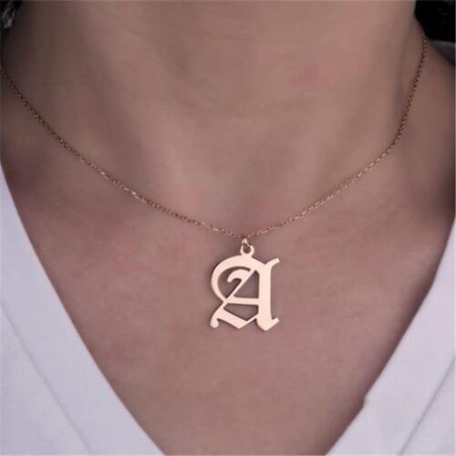 Stainless Steel Old English Initial Necklace Capital Monogram Initial A-Z Letter PendantNecklaces forWomen girl Birthday Gift