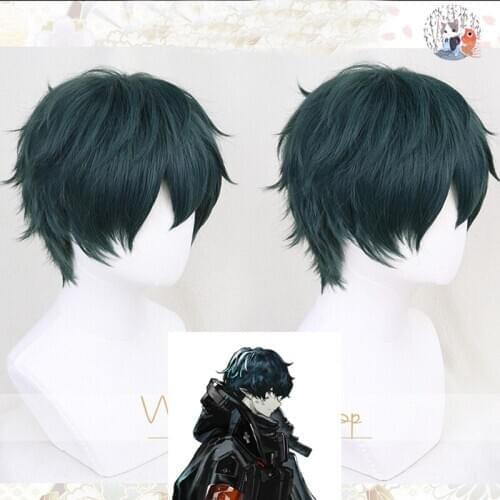 Game Arknights Faust Wig,Dark green short hair,Party Halloween Cosplay Wig Fiber synthetic wig + wig cap