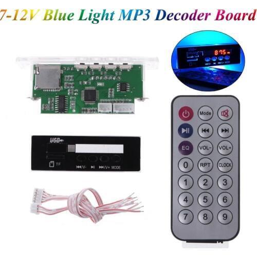 7-12V Blue LED Light MP3 Decoder Board Time Display Audio Module Decoder Boards Support U Disk TF Card FM