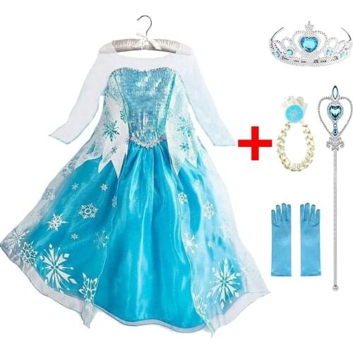 Princess Girl Dress Snow Queen Elsa Dress Costume Children Cosplay Clothing Baby Kids Dresses Elza Dress Ana Dress Print A-Line