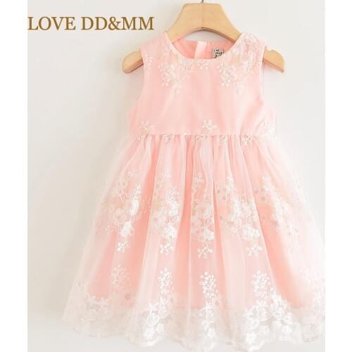 LOVE DD&MM Girls Dresses 2021 Summer Childrens Clothing Girls Sweet Mesh Lace Embroidery Princess Sleeveless Vest Dress