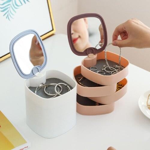 360 Degree Rotation With Mirror Four-Layer Jewelry Jewelry Small Parts Debris Dust-Proof Storage Box Simple And Modern Durable