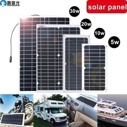 Solar panel 12v flexible 30W 20w 10w 5w solar cell charger power 5v usb for cellphone powerbank car RV boat Camping outdoor PV
