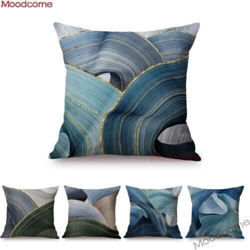 Modern Art Gilding Growth Ring Gold Navy Blue Geometric Nordic Mild Luxury Room Decorative Throw Pillow Case Linen Cushion Cover