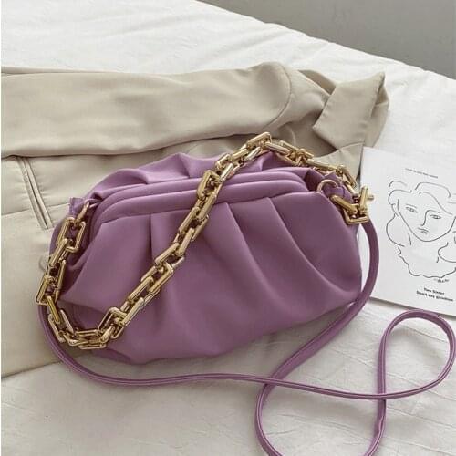 Women Pleated Thick Chain Handbag Female Simple Large Capacity Shoulder Bag Cloud Design Luxury Famous Brand Dumpling Bag