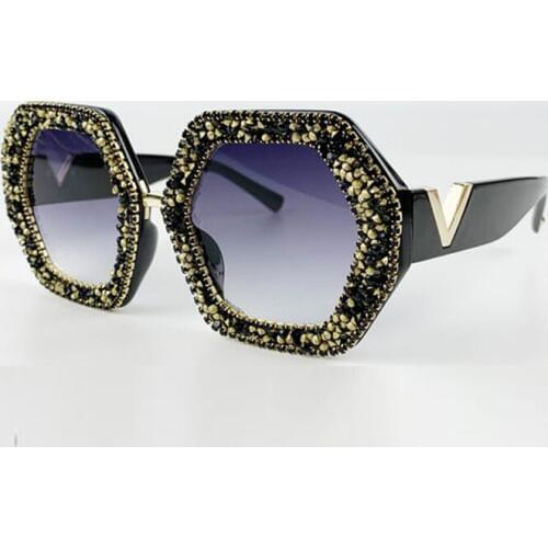 Fashion Large Diamond Crystal Sunglasses Women Luxury Brand Geometric Square Glasses Oculos De Sol Feminino Eyewear Shades 2019