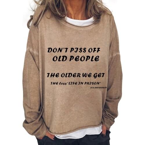 Womens Printed Casual Hoodies with Letters Retro Style Sweatshirt Loose Sweater for Daily Khaki/Gray A66