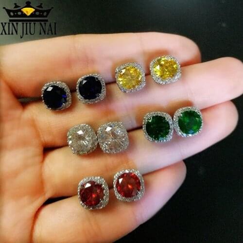 5Colors Square Shape Earring for Women Silver Color 8mm Cubic Zircon Crystal Stud Earing Austrian crystal gemstone Women Jewelry