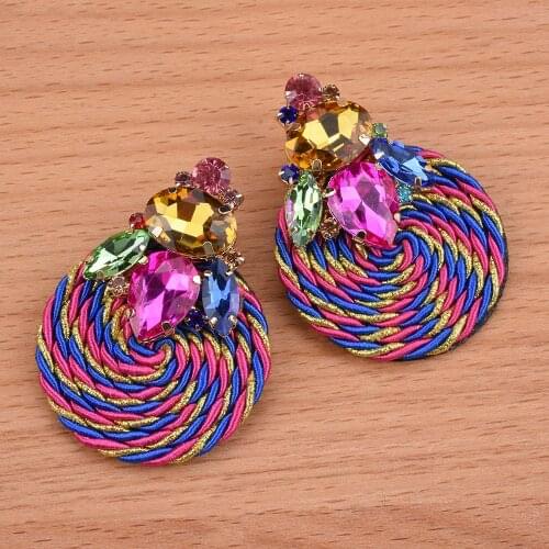 New Colorful Crystal Weave Earrings Large Rhinestone Handmade Round Drop Earring Fashion Jewelry Accessories For Women