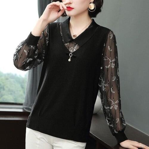 Women Spring Autumn Style Chiffon Blouses Shirts Casual Long Sleeve Flower Printed Patchwork Blusas Tops ZZ0577