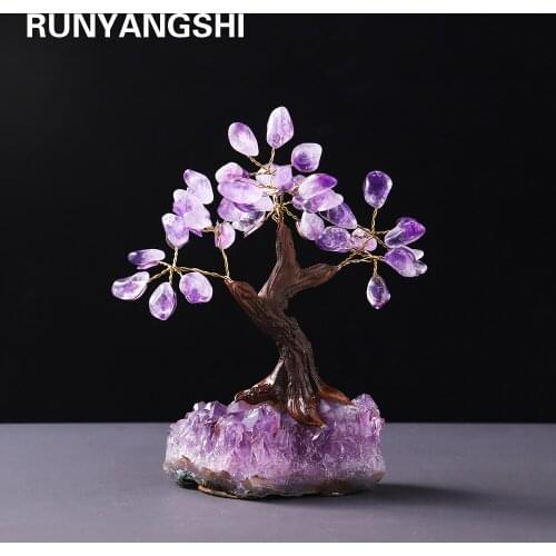 1PC Natural Brazilian Amethyst Crystal flower tree Purple Crystal Cluster Base Amethyst decorative ornaments Lucky Tree DIY gift